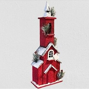 NWT- Large Rustic Farmhouse Red Wood
Church with Steeple Holiday Decor.